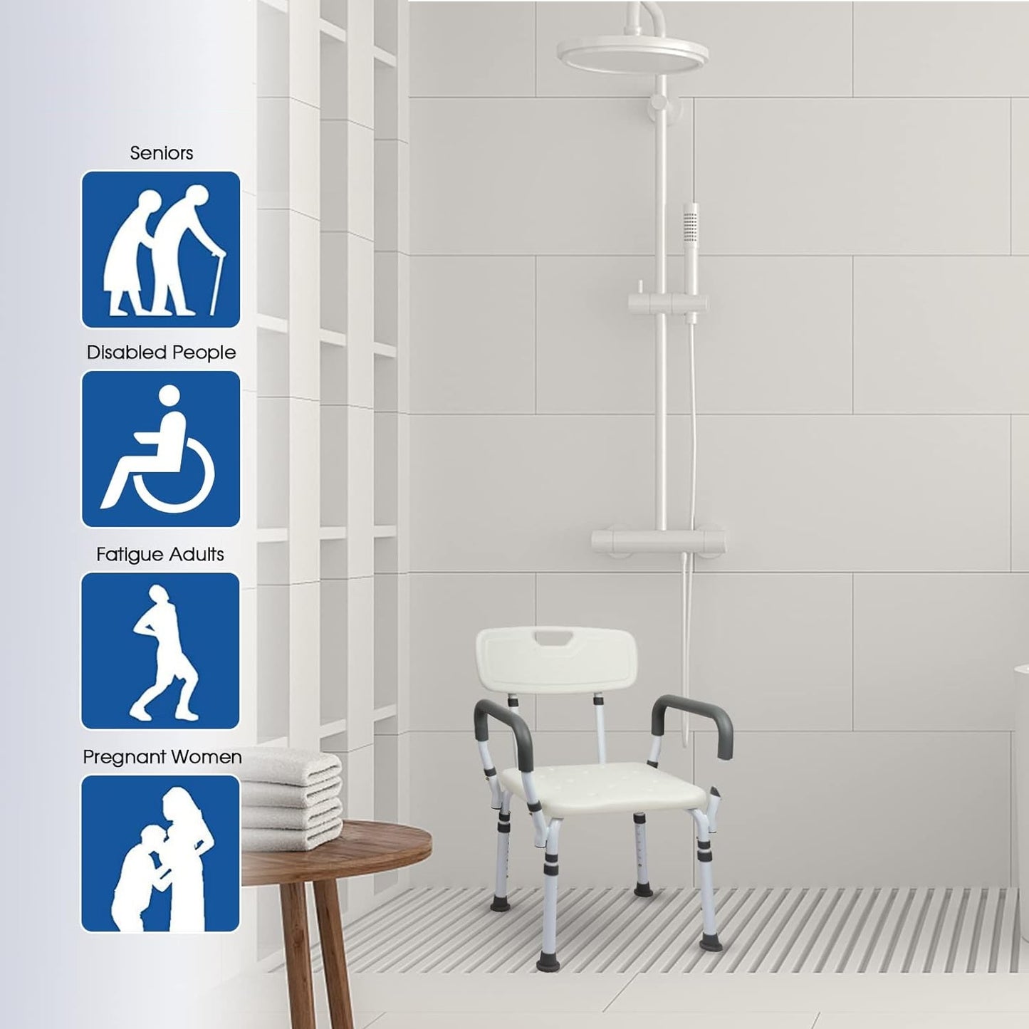 45 cm Non-Slip Elderly Bath Chair with White Finish - 150 kg Capacity