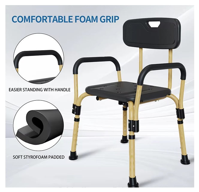 45 cm Non-Slip Elderly Bath Chair with Wood-Grain Finish - 150 kg Capacity