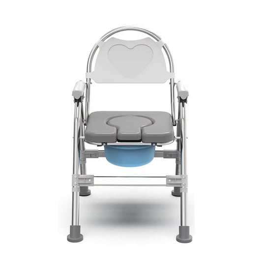 Adjustable Bedside Commode Chair - Liftable Armrests & Grey Cushion
