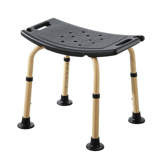Adjustable Shower Stool - Wood-Finish Aluminium Frame & Anti-Slip Feet