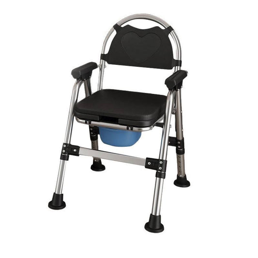 Adjustable Bedside Commode Chair - Plastic Armrests & Backrest In Black