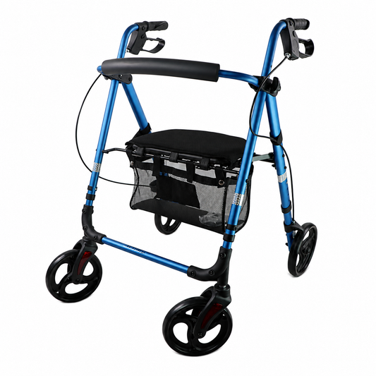 TripleMED Aluminium Rollator Walker with Seat and Backrest - Blue