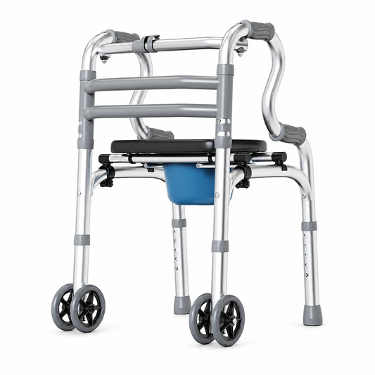 TripleMED 2-in-1 Foldable Commode Walker with Wheels Silver