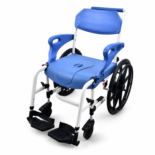TripleMED Commode Wheelchair with Brakes and Footrests Blue