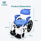 TripleMED Commode Wheelchair with Brakes and Footrests Blue