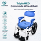 TripleMED Commode Wheelchair with Brakes and Footrests Blue