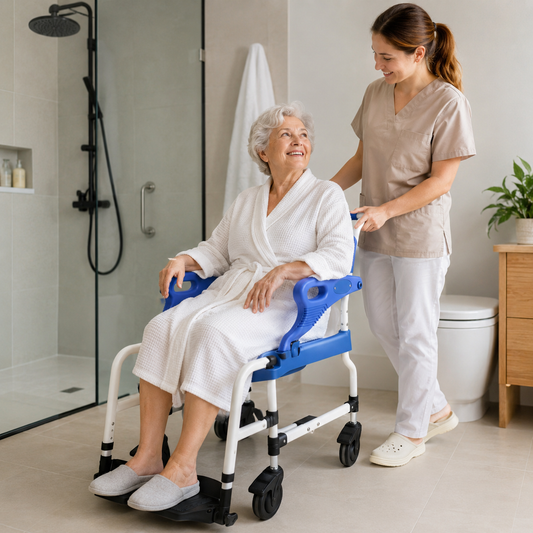 TripleMED Commode Transport Chair with Brakes & Footrests Blue
