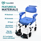 TripleMED Commode Transport Chair with Brakes & Footrests Blue