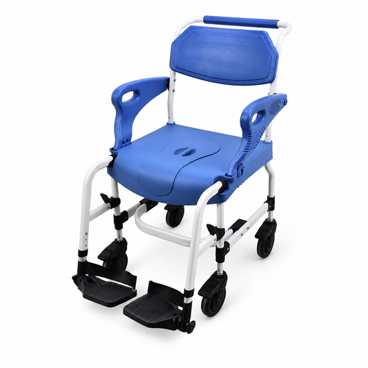 TripleMED Commode Transport Chair with Brakes & Footrests Blue