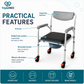 TripleMED Foldable Commode Chair with Wheels and Removable Bucket - Grey