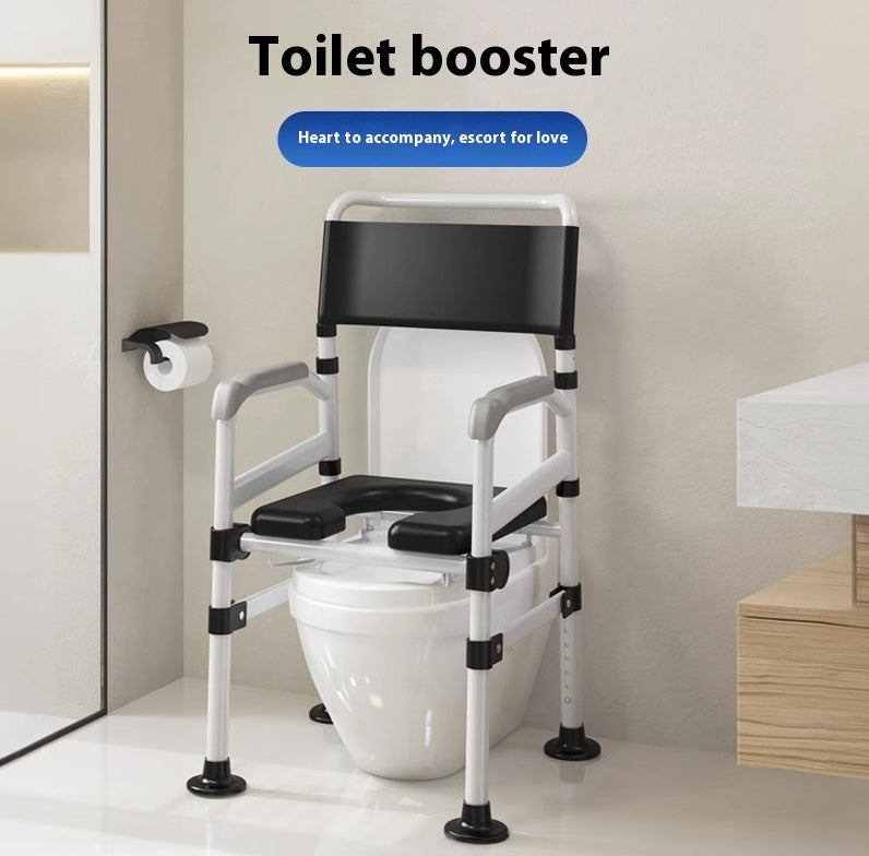 Adjustable Bedside Commode Chair Stainless Frame Grey Seat Pan Navy/Silver