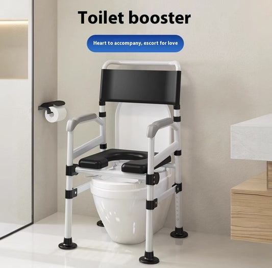 Adjustable Bedside Commode Chair Stainless Frame Grey Seat Pan Navy/Silver