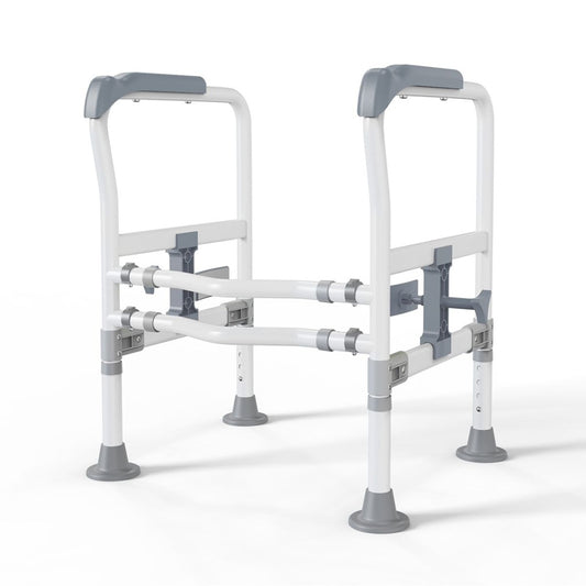 Adjustable Toilet Safety Frame - Dual Clamp Support with Grey Handles