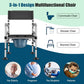 Adjustable Bedside Commode Chair Stainless Frame Grey Seat Pan Navy/Silver