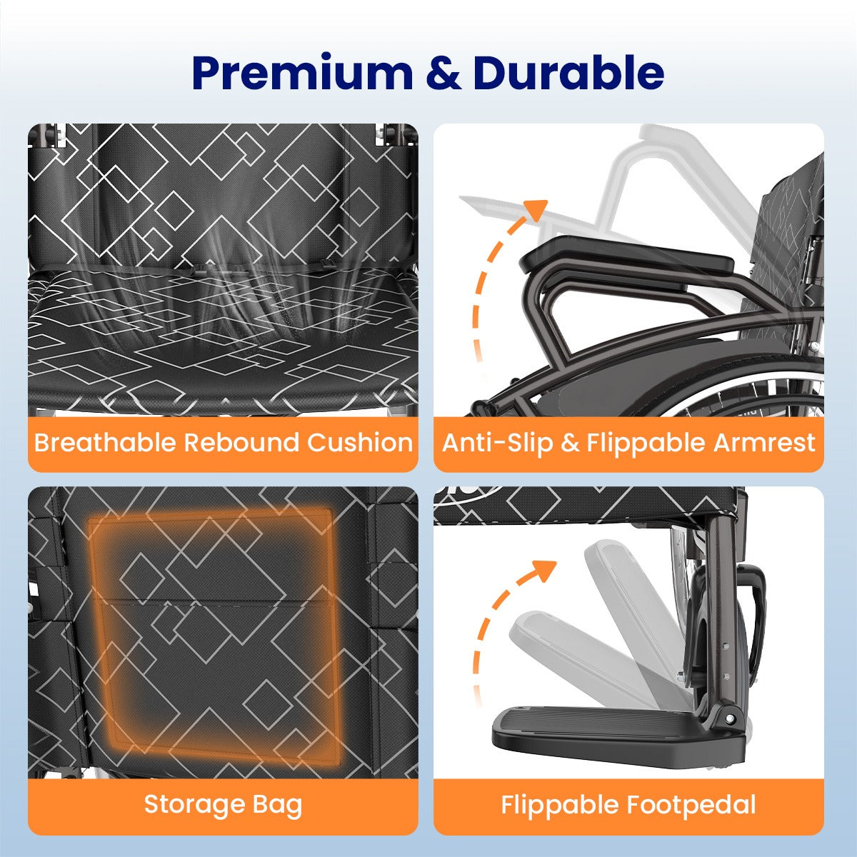 Foldable Transport Wheelchair - Lightweight Black Mobility Chair
