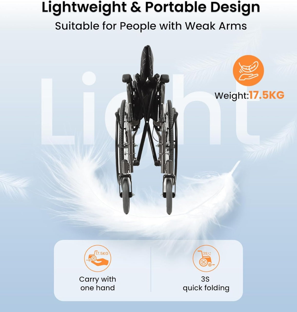 Foldable Transport Wheelchair - Lightweight Black Mobility Chair