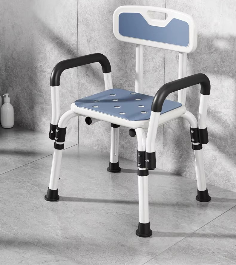 Height Adjustable Shower Chair Aluminium Frame Armrests Backrest White Blue
