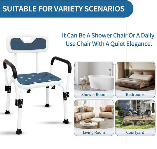 Height Adjustable Shower Chair Aluminium Frame Armrests Backrest White Blue