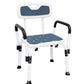 Height Adjustable Shower Chair Aluminium Frame Armrests Backrest White Blue