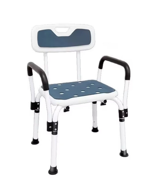 Height Adjustable Shower Chair Aluminium Frame Armrests Backrest White Blue