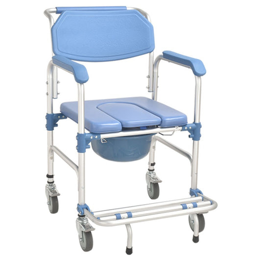 Foldable Commode Transport Chair - Aluminium Frame with Wheels