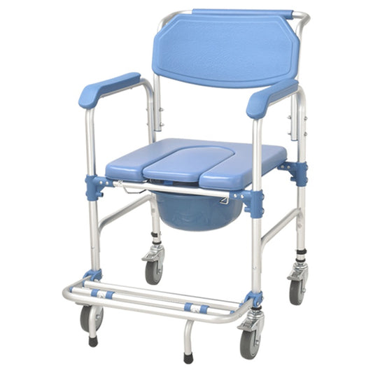 Foldable Commode Transport Chair - Aluminium Frame with Wheels