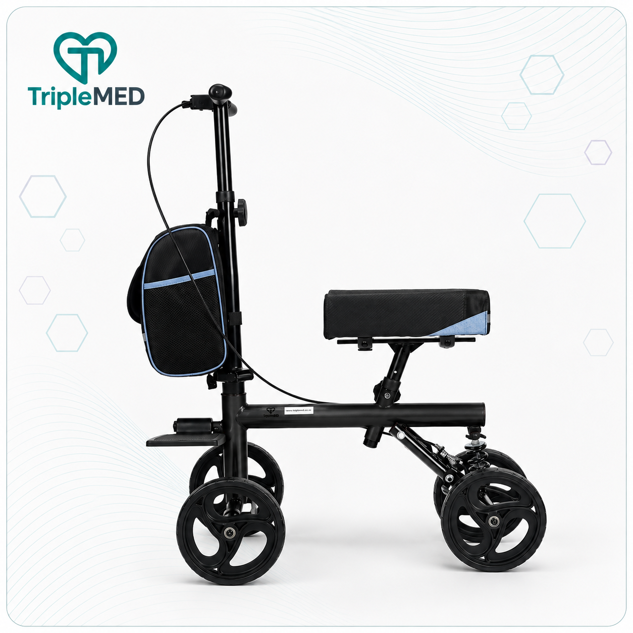 TripleMED Knee Walker Scooter Height Adjustable with Suspension Black