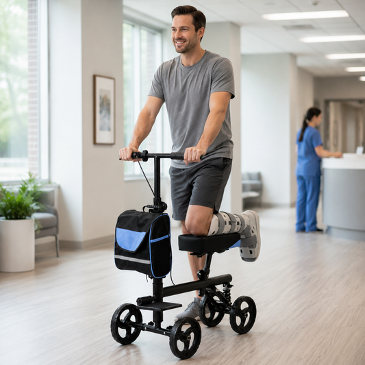 TripleMED Knee Walker Scooter Height Adjustable with Suspension Black