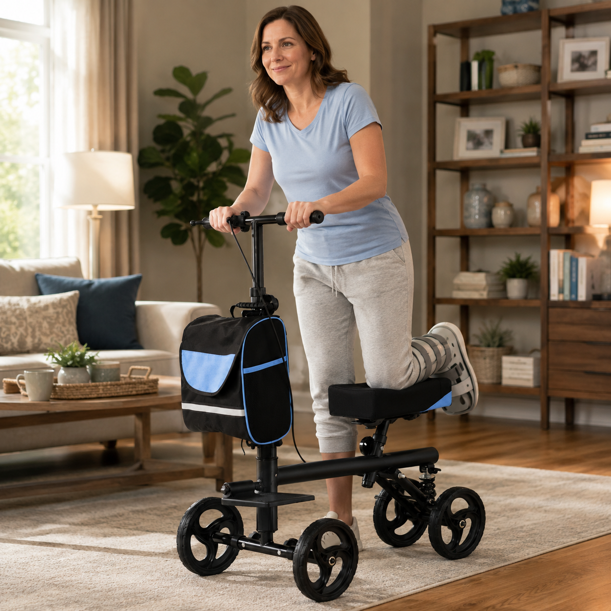 TripleMED Knee Walker Scooter Height Adjustable with Suspension Black