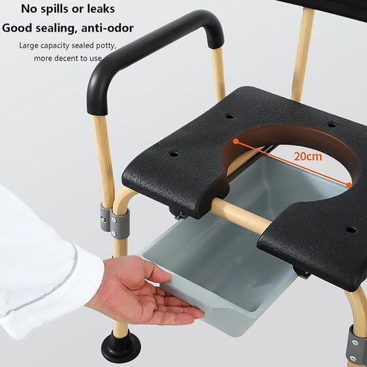 Aluminium Commode & Shower Chair - Adjustable with Wooden Finish