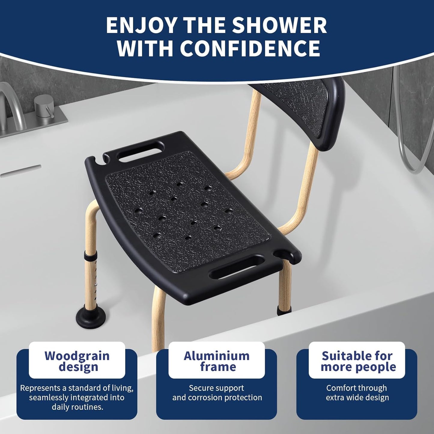 Adjustable HeavyDuty Shower Chair Elderly Disabled Support Seat Wood Finish