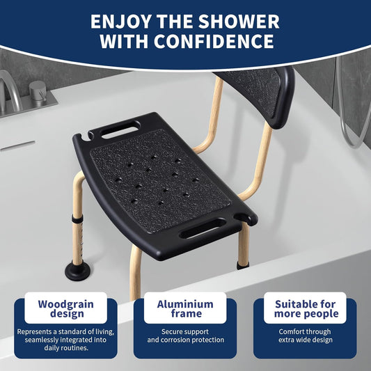 Adjustable HeavyDuty Shower Chair Elderly Disabled Support Seat Wood Finish