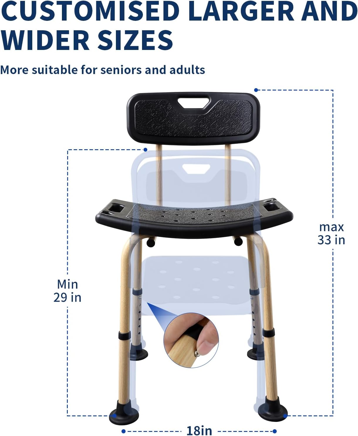 Adjustable HeavyDuty Shower Chair Elderly Disabled Support Seat Wood Finish