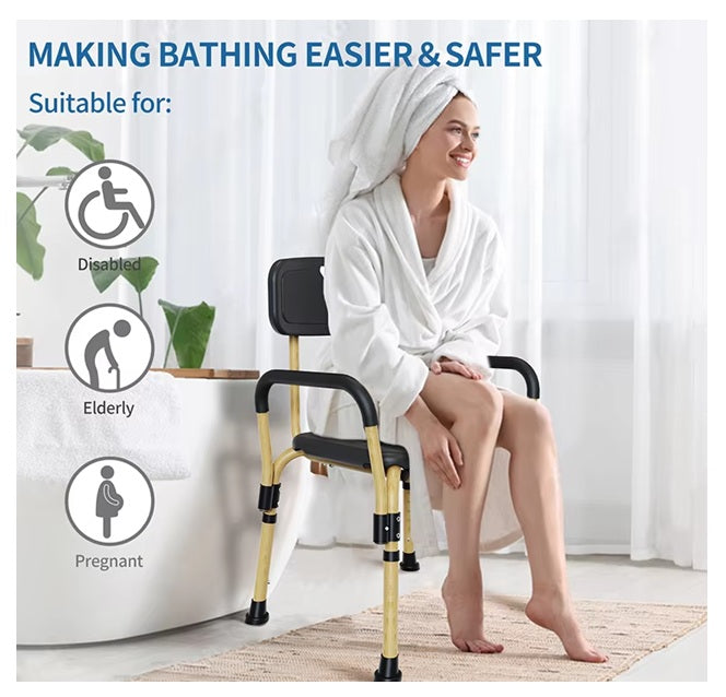 45 cm Non-Slip Elderly Bath Chair with Wood-Grain Finish - 150 kg Capacity