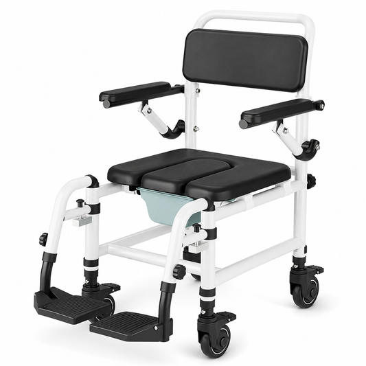 TripleMED 4-in-1 Shower Commode Transport Chair with Wheels