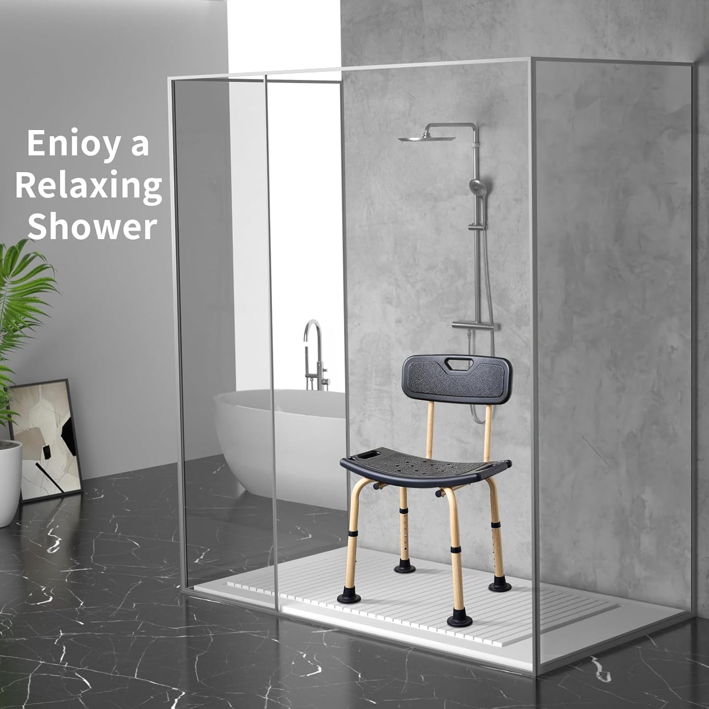 Adjustable HeavyDuty Shower Chair Elderly Disabled Support Seat Wood Finish