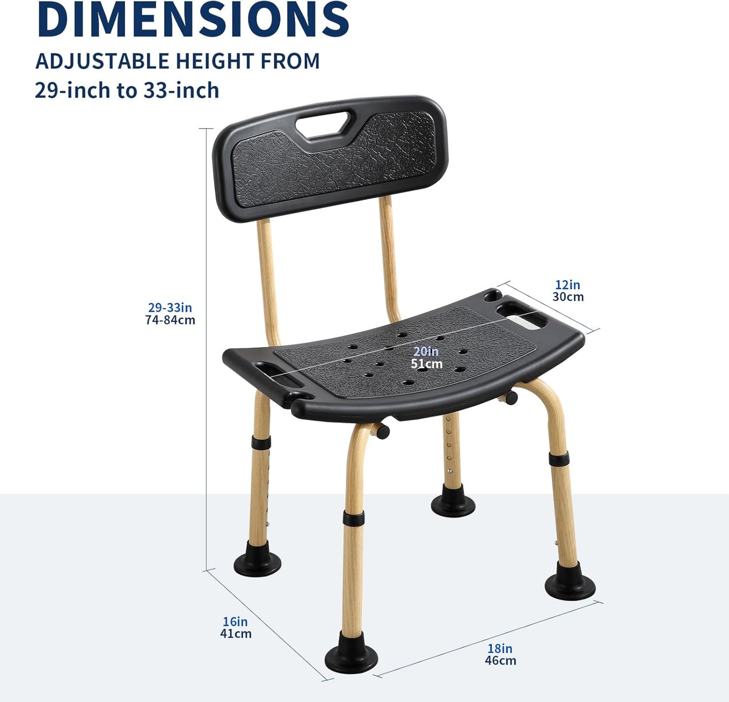 Adjustable HeavyDuty Shower Chair Elderly Disabled Support Seat Wood Finish