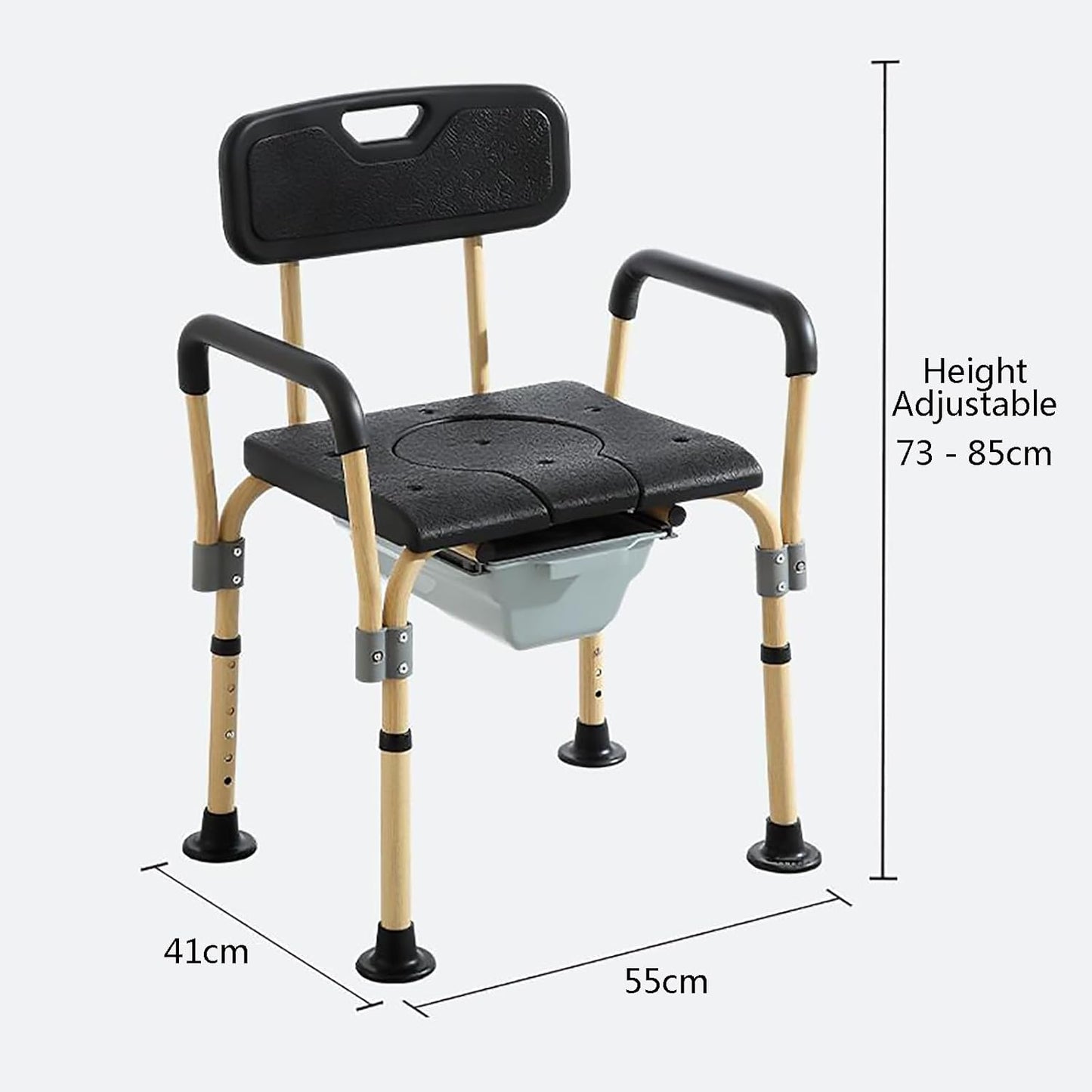 Aluminium Commode & Shower Chair - Adjustable with Wooden Finish