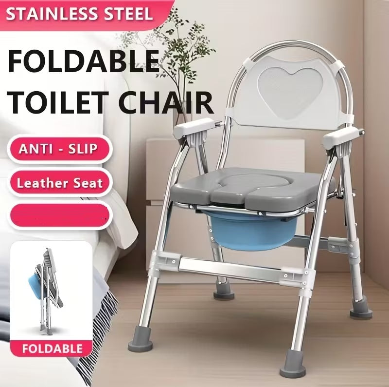 Adjustable Bedside Commode Chair - Liftable Armrests & Grey Cushion