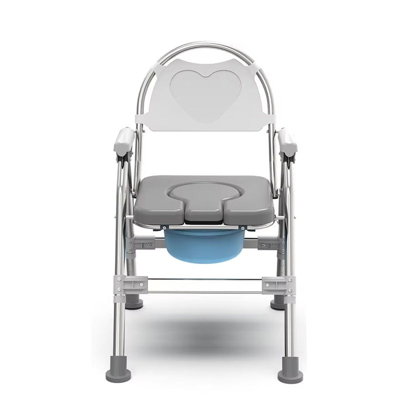 Adjustable Bedside Commode Chair - Liftable Armrests & Grey Cushion