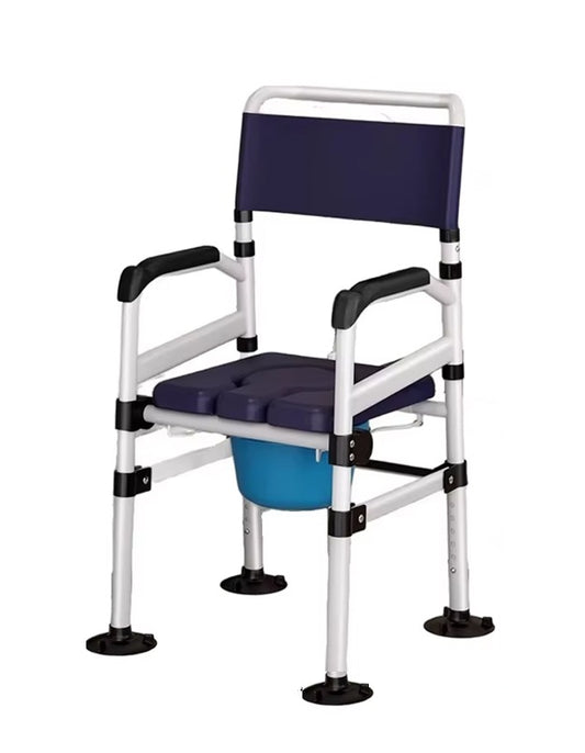 Adjustable Bedside Commode Chair Stainless Frame Grey Seat Pan Navy/Silver