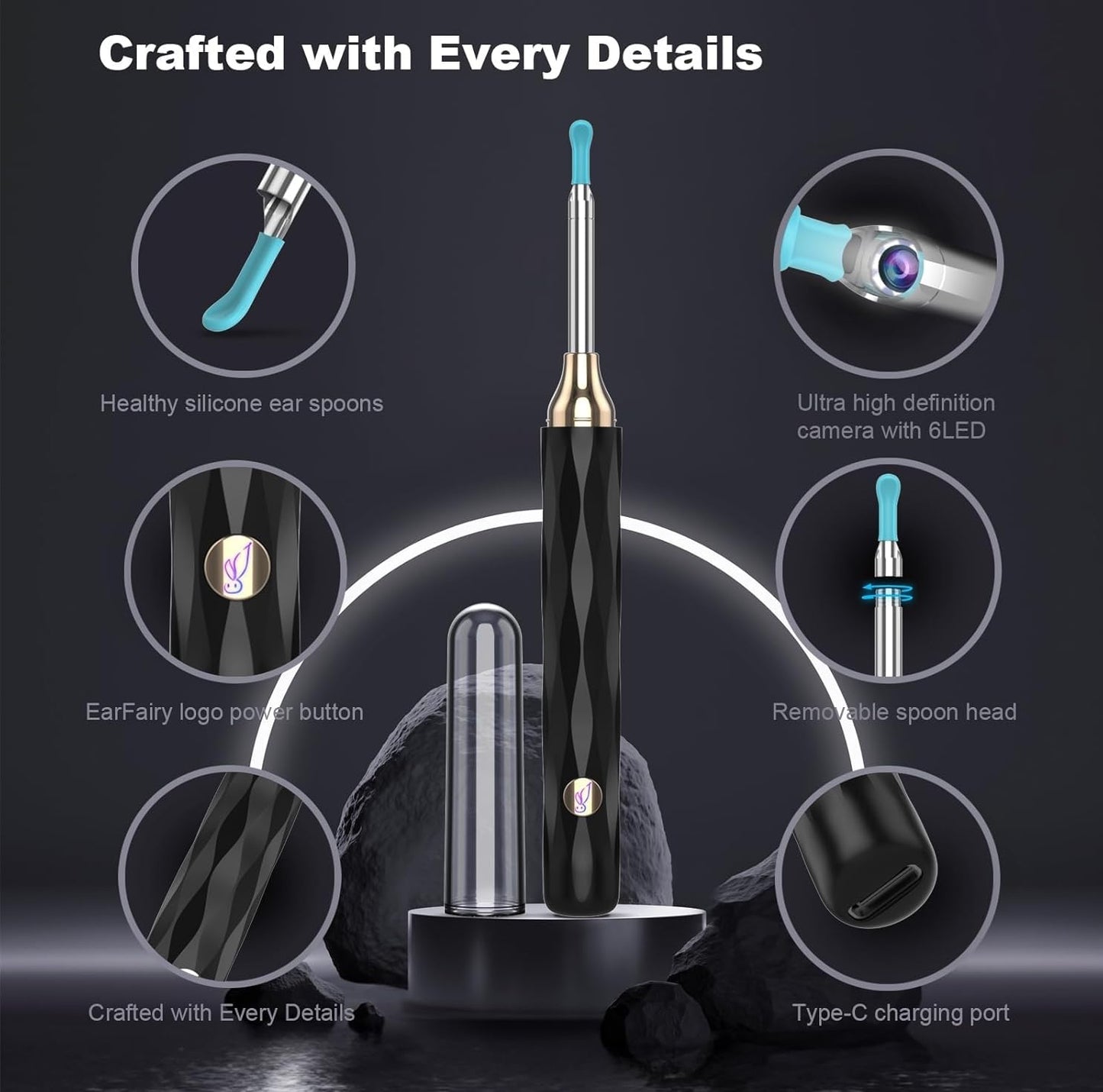 Electric Ear Pick Tool Safe Earwax Removal with LED & Suction Black