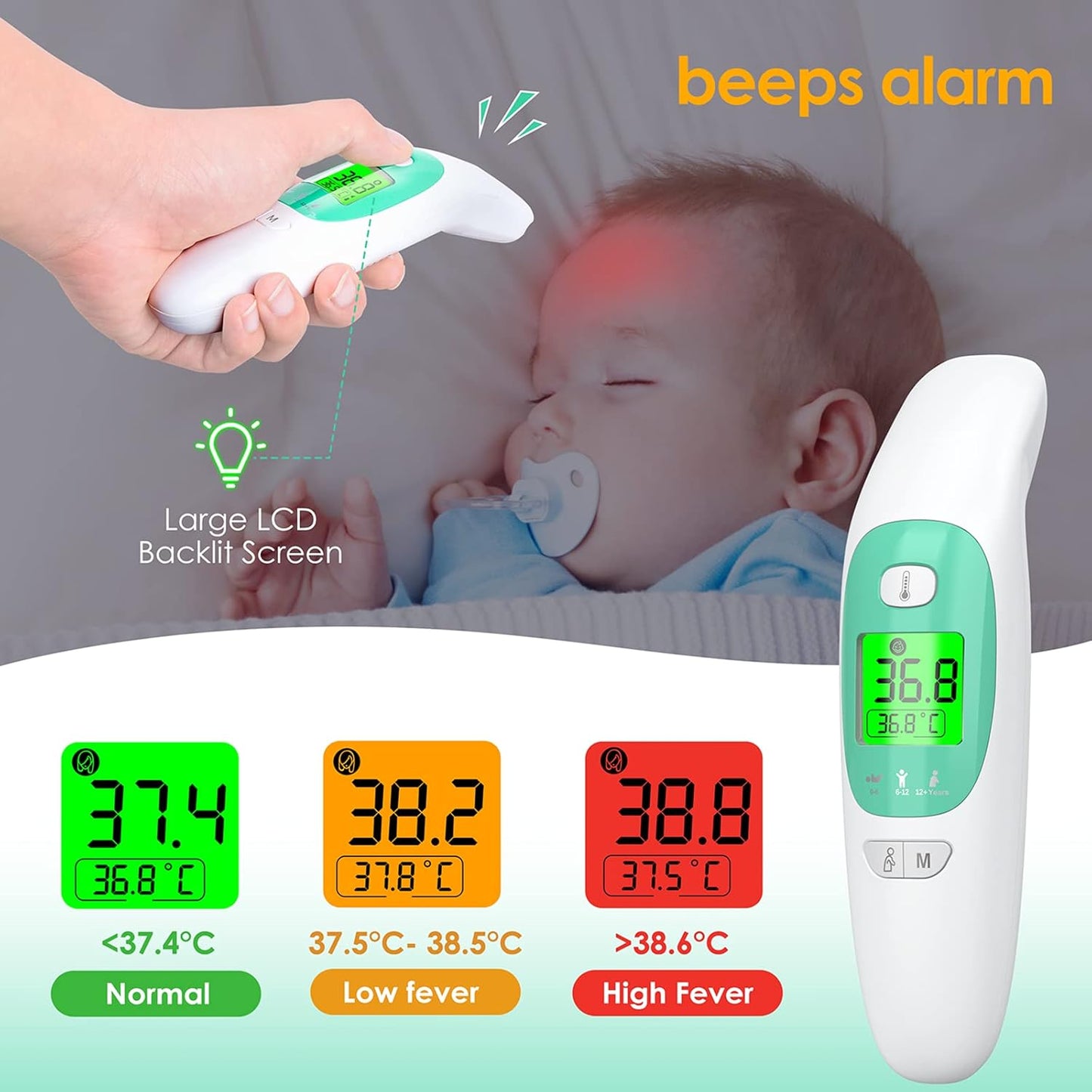Ear & Forehead Digital Thermometer - Infrared No-Contact & Probe Modes