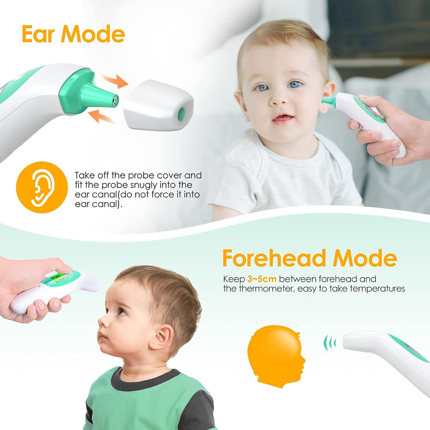 Ear & Forehead Digital Thermometer - Infrared No-Contact & Probe Modes
