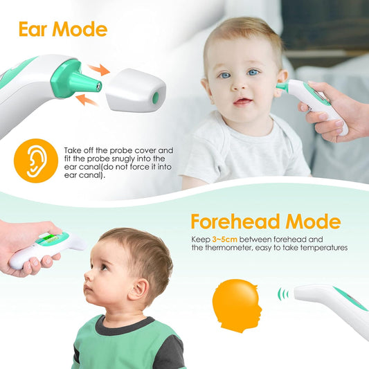 Ear & Forehead Digital Thermometer - Infrared No-Contact & Probe Modes