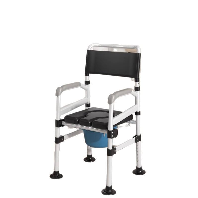Adjustable Bedside Commode Chair Stainless Frame Grey Seat Pan Black/Silver