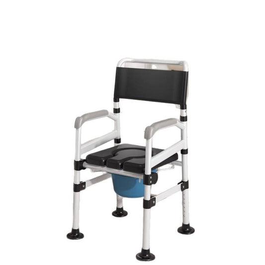 Adjustable Bedside Commode Chair Stainless Frame Grey Seat Pan Black/Silver