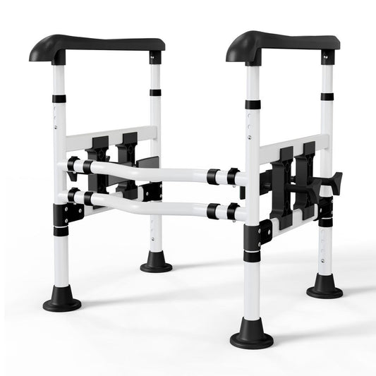 Adjustable Toilet Safety Frame - Dual Support Handles Black and White