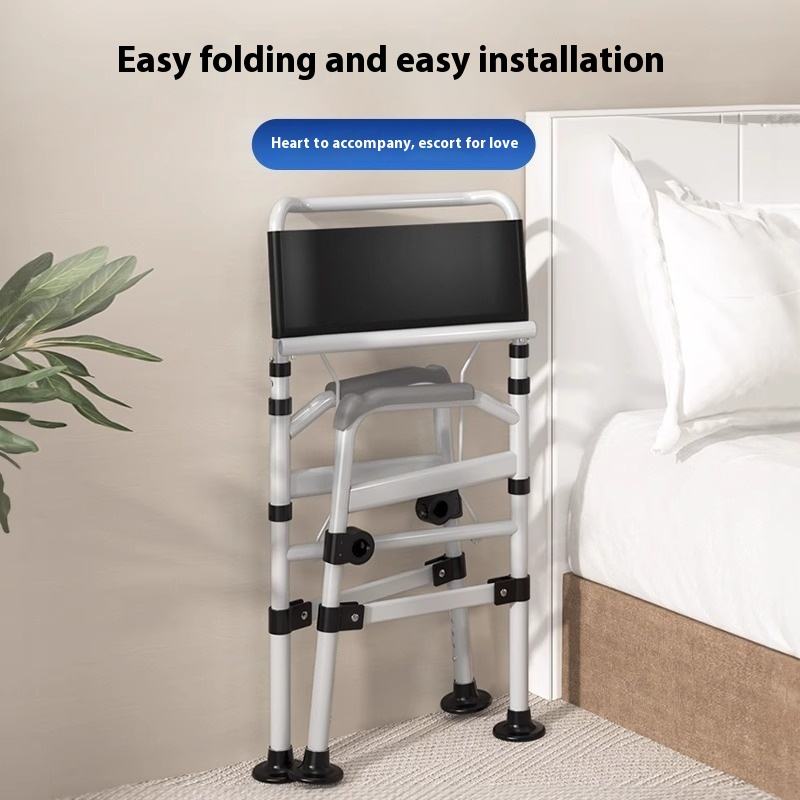 Adjustable Bedside Commode Chair Stainless Frame Grey Seat Pan Navy/Silver