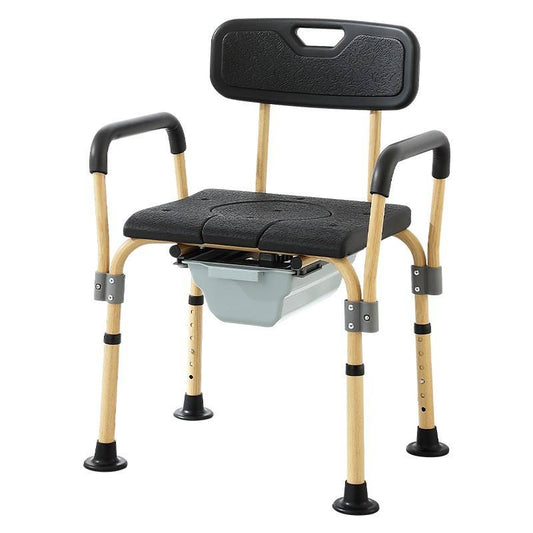 Aluminium Commode & Shower Chair - Adjustable with Wooden Finish